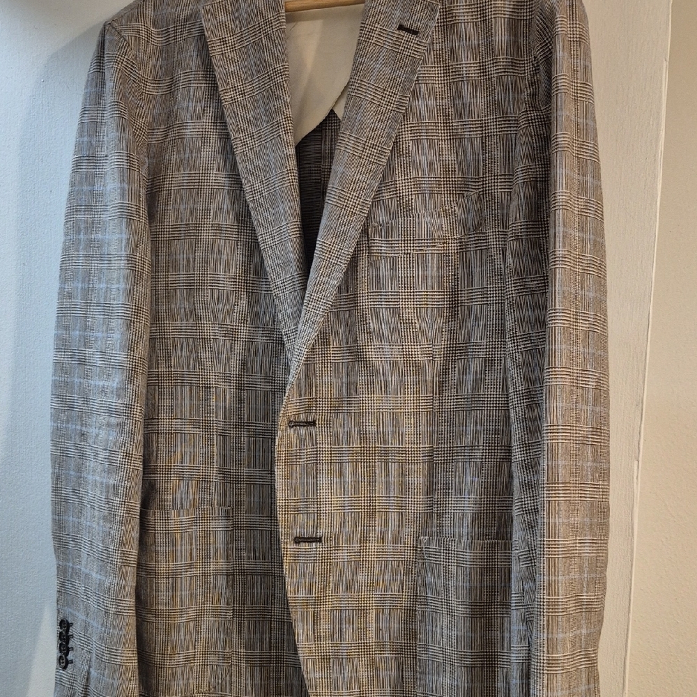 Acquaviva Men's Brown Plaid Linen Blazer
